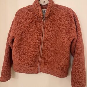 Hollister Cropped Teddy Sweater Zip Up Jacket S